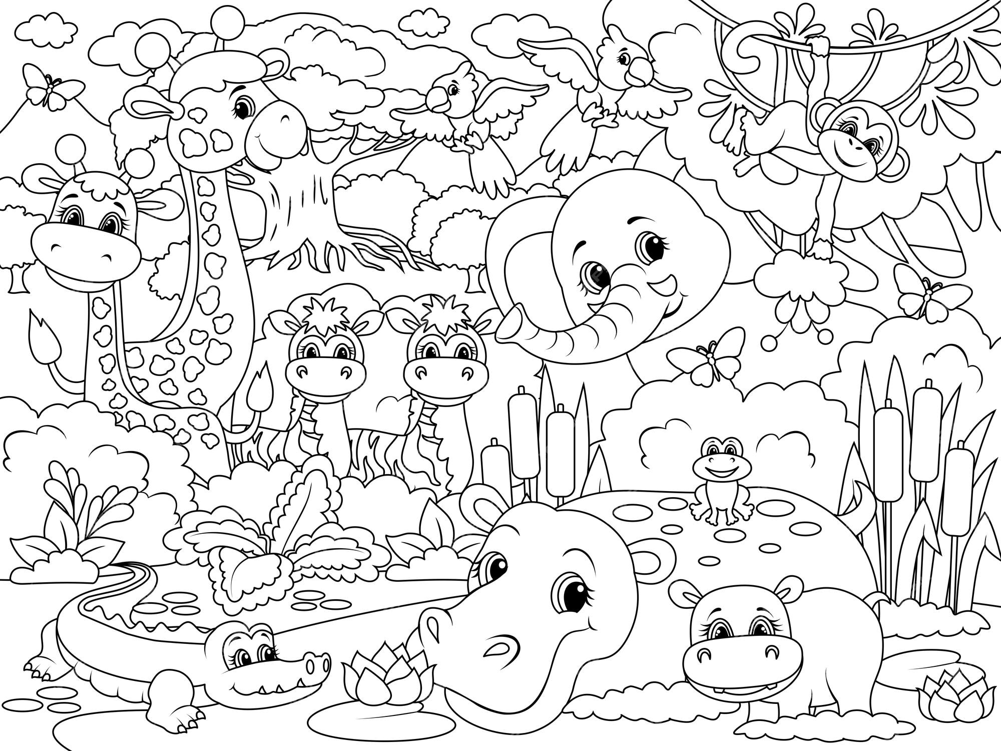 Esboço Para Livro De Colorir Animais Africanos. Panda Desenhada à