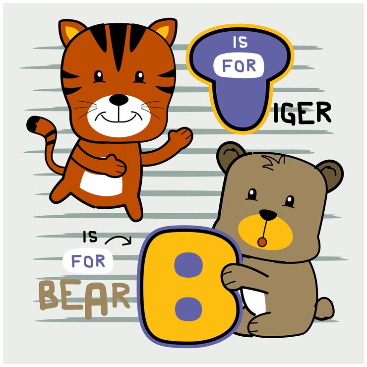 desenho de animal engraçado urso e tigre