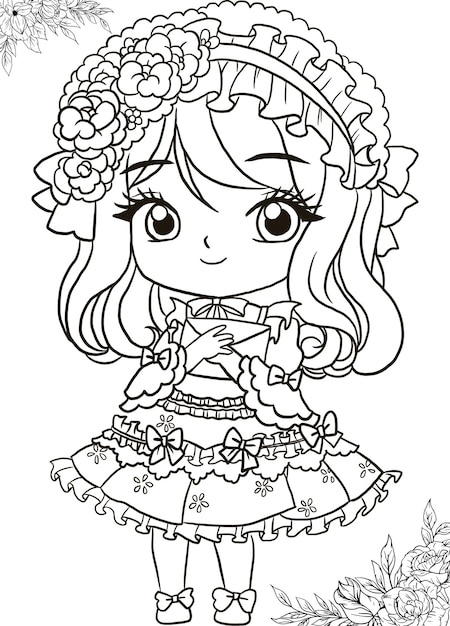 Desenho de anime Kawaii para colorir