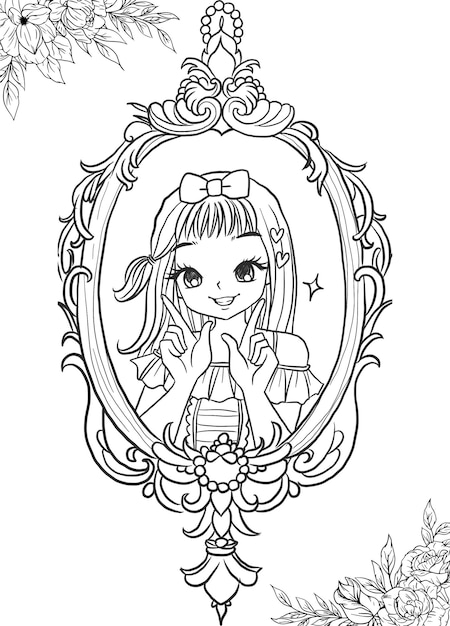 Desenho De Kawaii Linda Garota Para Colorir Esboço Vetor PNG