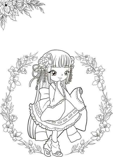 Desenho de anime Kawaii para colorir