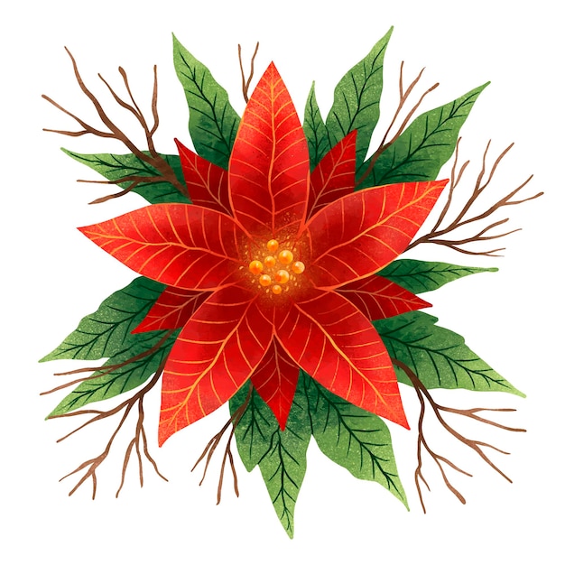 Desenho de ano novo de uma flor vermelha poinsétia de natal