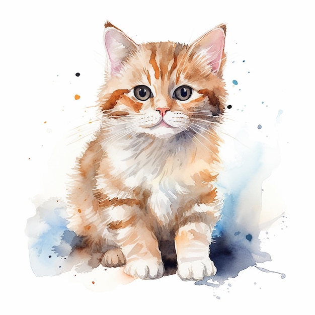 Vetor desenho de aquarela de gato com fundo branco e brincalhão