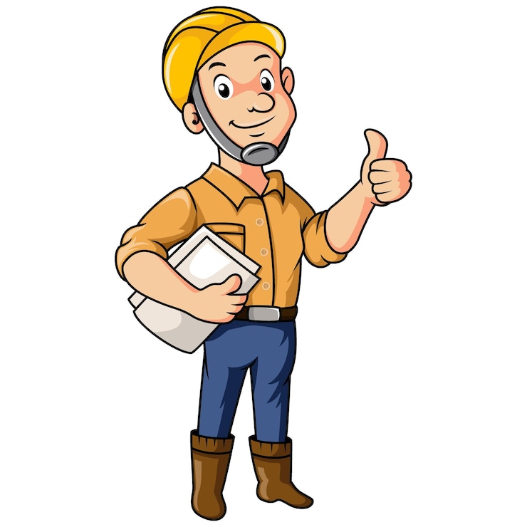 Vetor desenho de arquiteto masculino bonito segurando relatório de papel desistindo de polegar para cima