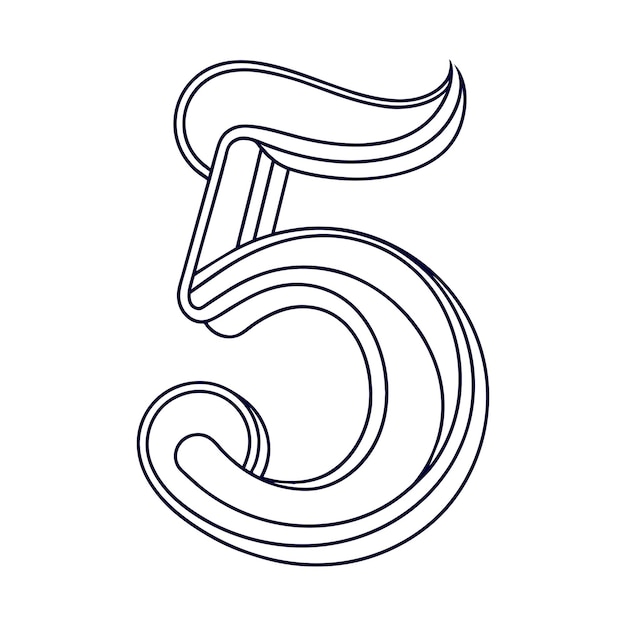 Vetor desenho de arte de linha contínua de cinco caracteres numéricos