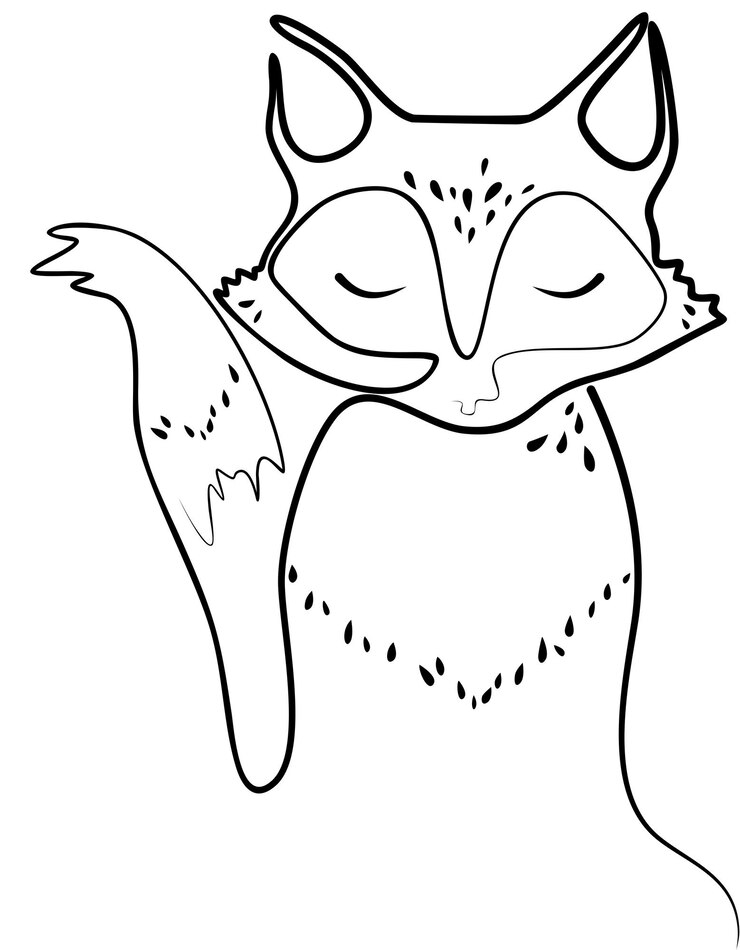 Vetor desenho de arte de linha preta de raposa bonita
