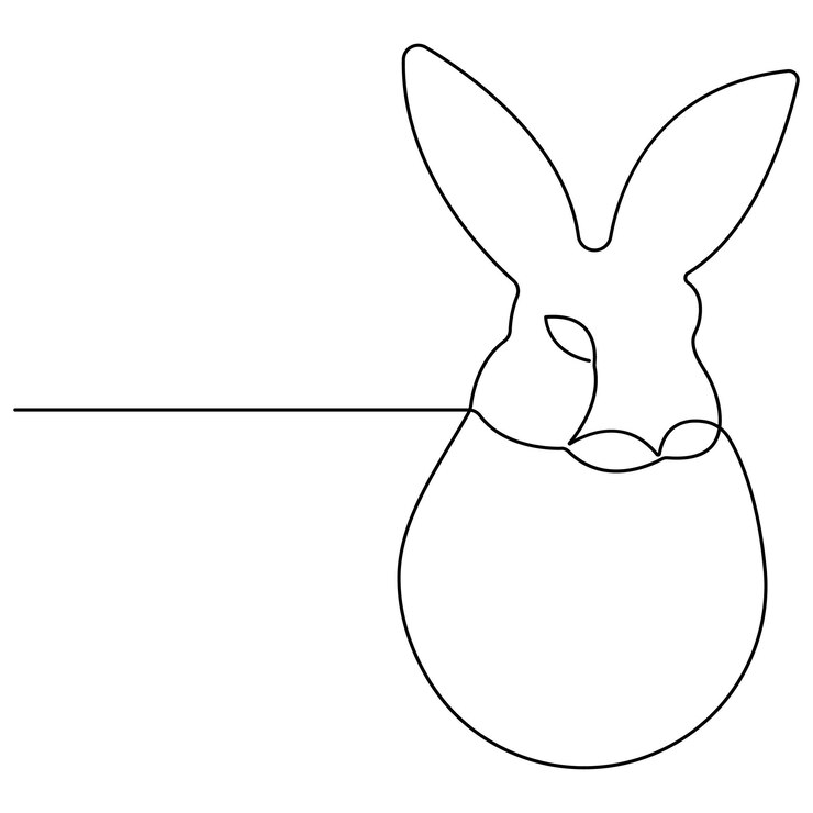 Vetor desenho de arte de linha única contínua do vector do coelho de páscoa e do coelho cute