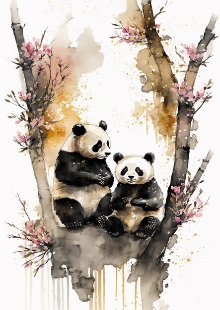 Desenho de arte em aquarela de urso panda