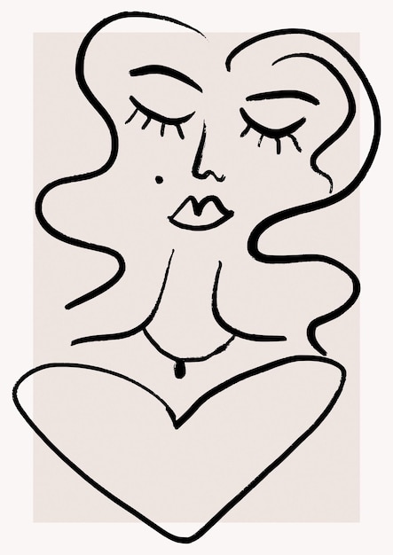 Desenho de arte em linha de tinta - pôster de retrato de rosto feminino - mulheres inspiradas em Matisse - rostos de cubismo