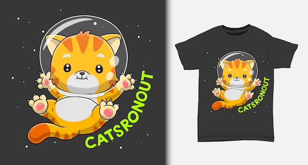 Desenho de astronauta de gato com design de camiseta