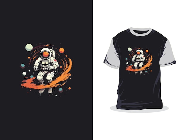 Vetor desenho de astronauta no espaço obra de arte criativa design de camiseta de impressão vetorial de moda