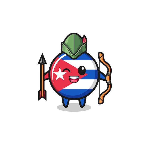 Desenho de bandeira de cuba como mascote de arqueiro medieval