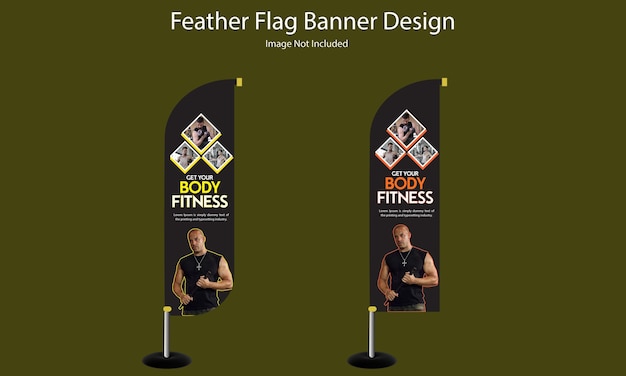 Desenho de bandeira de penas de fitness para publicidade
