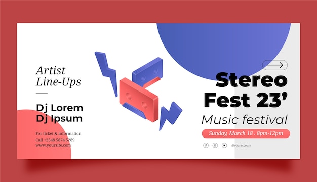 Desenho de bandeira realista e plana do festival de música