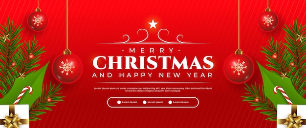 Desenho de bandeira vermelha de Natal com belas decorações