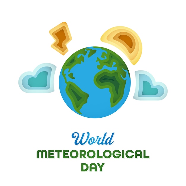 Desenho de banner de conceito de conscientização sobre previsão meteorológica de nuvens do dia mundial da meteorologia