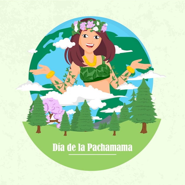 Desenho de banner de ilustração de estilo cartoon de dia de la pachamama