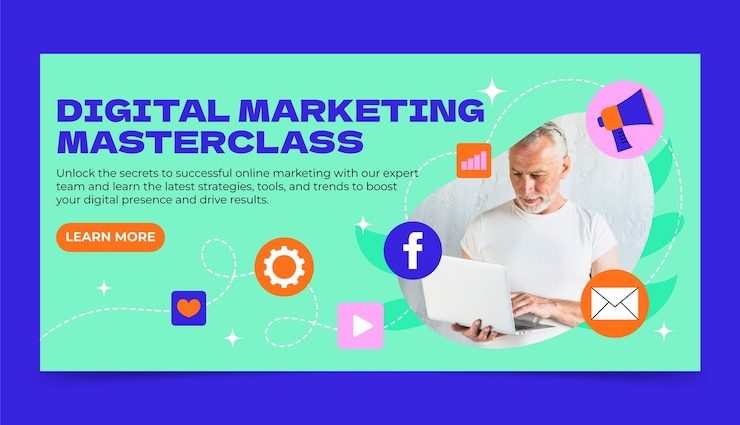 Vetor desenho de banner de marketing digital desenhado à mão