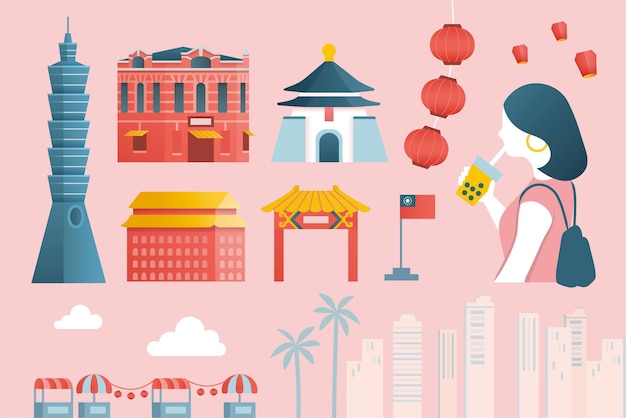 Desenho de banner de turismo em taipei