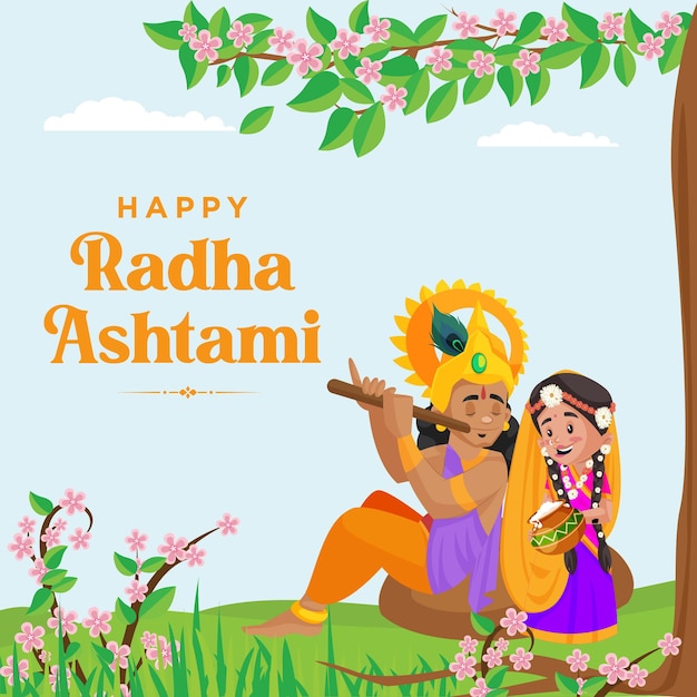 Desenho de banner do modelo de desenho animado de radha ashtami feliz
