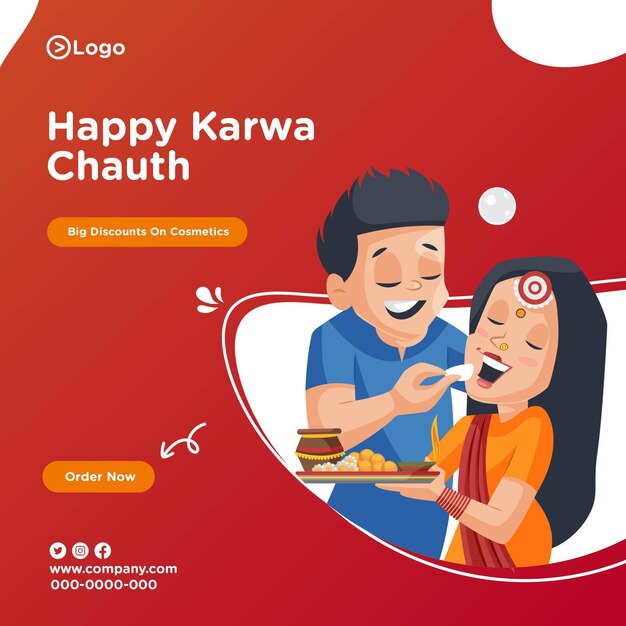 Desenho de banner do modelo feliz karwa chauth