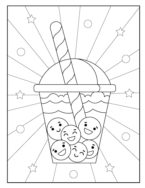 Vetor desenho de bebida de bolha kawaii para colorir