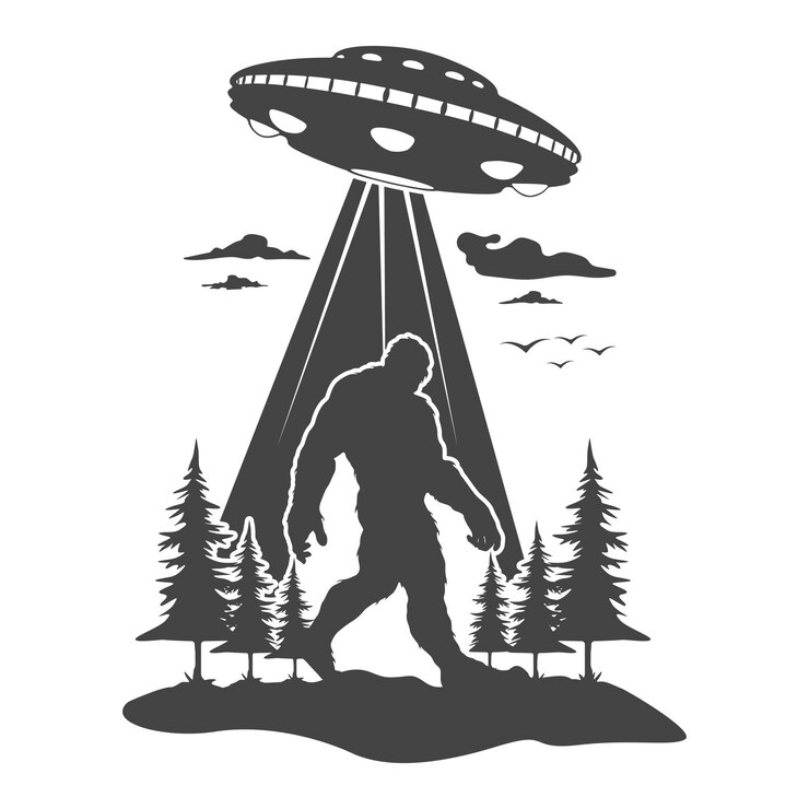 Vetor desenho de bigfoot t-shirt sasquatch t-shirt de bigfoot engraçado gráficos de bigfoot t-shirt gráficos de ufo