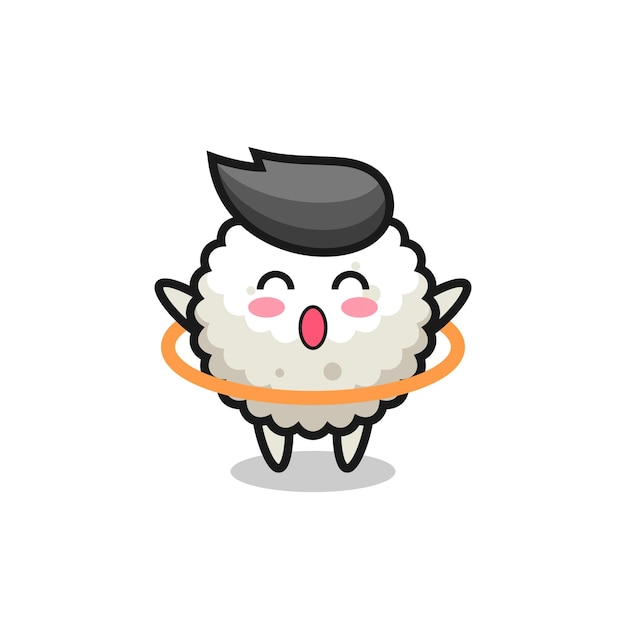 Desenho de bola de arroz fofo está jogando bambolê, design de estilo fofo para camiseta, adesivo, elemento de logotipo