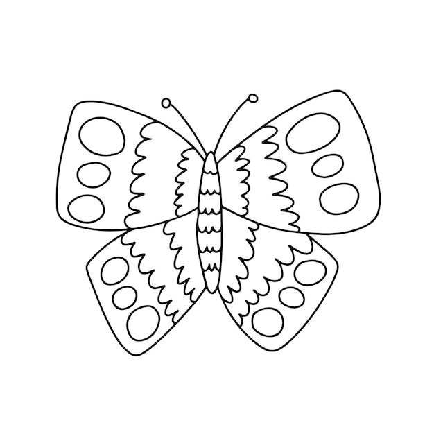 Desenho de borboleta de pavão vetorial para colorir esboço de borboleta desenhado à mão sobre fundo branco