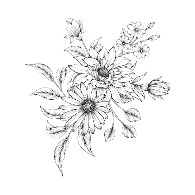 Desenho de boutique floral desenhado à mão, ilustração isolado no branco