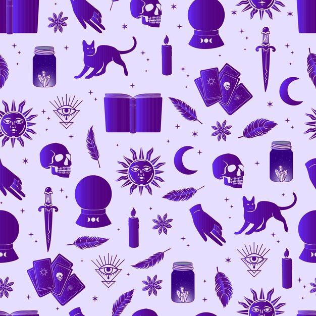 Desenho de bruxaria de padrão sem emenda de vetor de Halloween