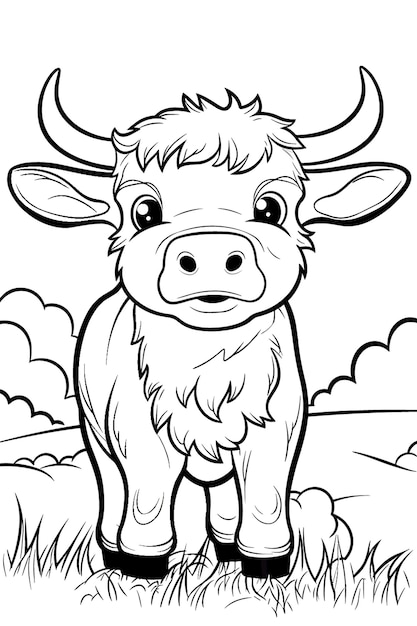 Desenho de búfalo bebê fofo para colorir