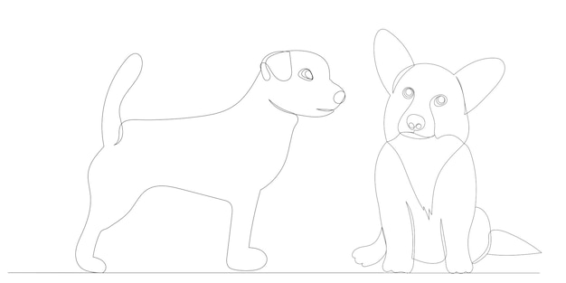 Desenho de cachorro por um vetor de esboço de linha contínua