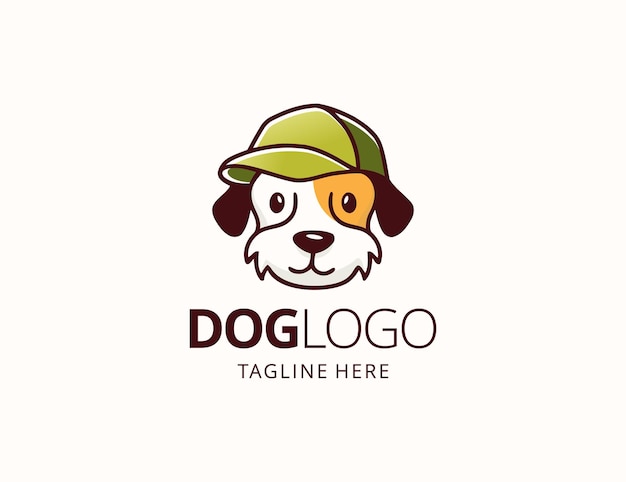 Desenho de cachorro usando design de logotipo de chapéu
