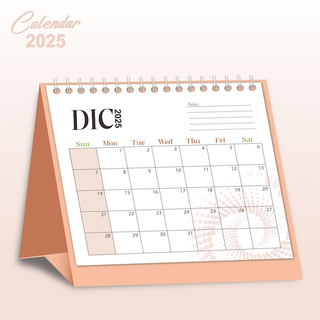 Desenho de calendário de mesa de dezembro de 2025