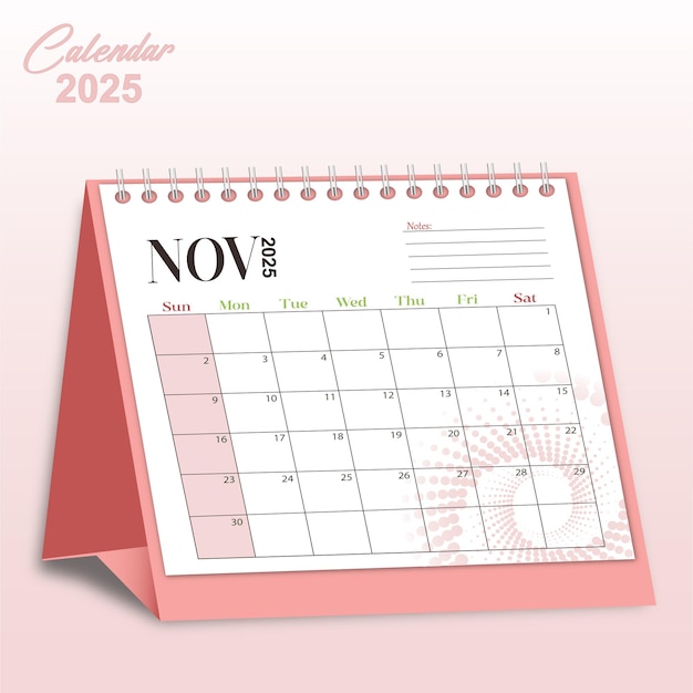 Desenho de calendário de mesa de novembro de 2025