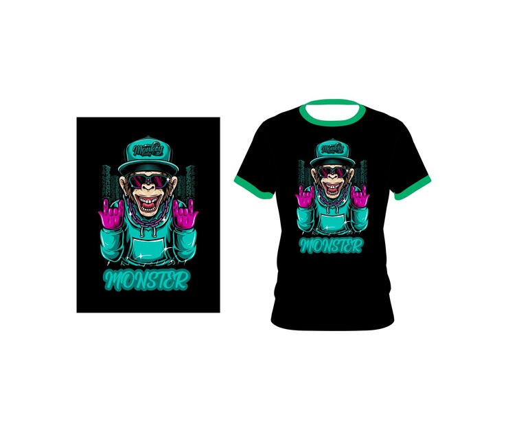 Vetor desenho de camisa de monstro de macaco
