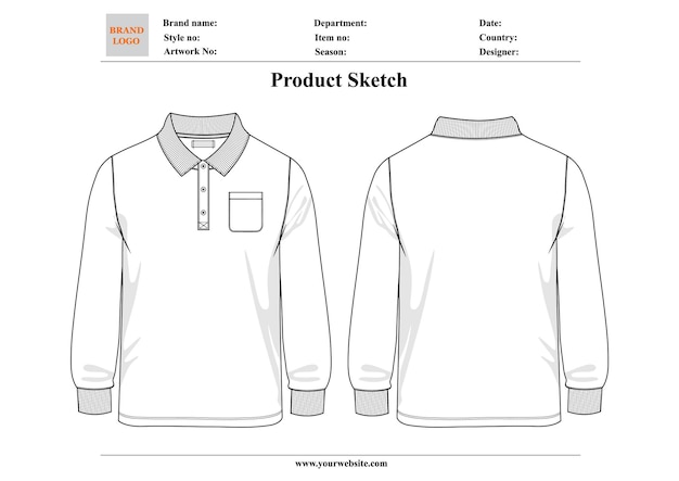 Desenho de camisa de polo de mangas longas