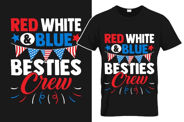 Desenho de camiseta da tripulação de Besties Vermelho e Azul