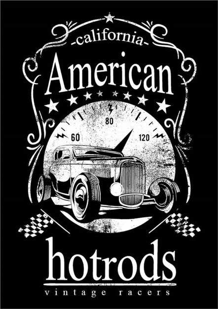 Vetor desenho de camiseta de carro de corrida vintage