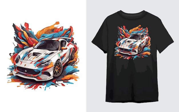 Desenho de camiseta de ilustração vetorial de desenho animado de corrida de carros