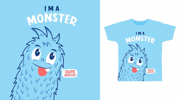 Desenho de camiseta de monstro azul fofo