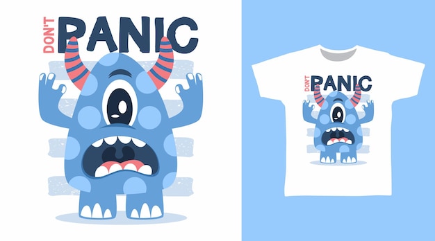 Desenho de camiseta de monstro azul fofo