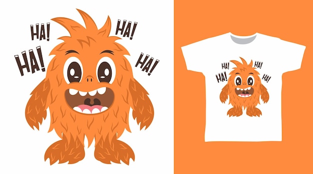 Desenho de camiseta de monstro laranja fofo