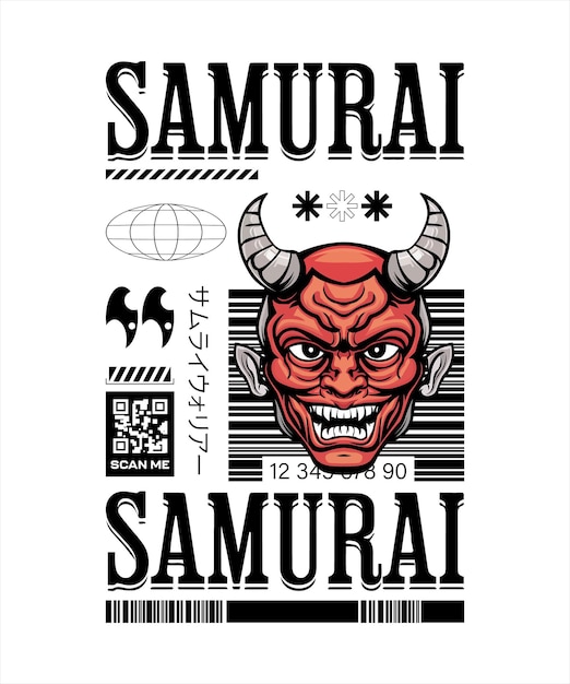 Vetor desenho de camiseta ou desenho de cartaz com ilustração de samurais japoneses