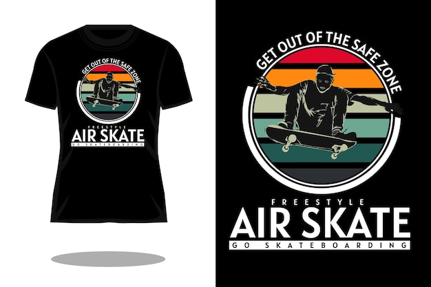 Desenho de camiseta retro da silhueta de skate aéreo estilo livre