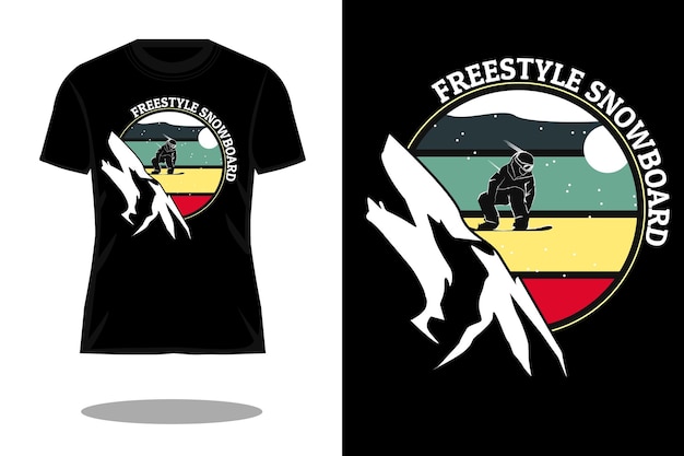 Desenho de camiseta retrô da silhueta de snowboard freestyle