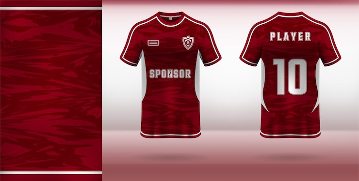 Desenho de camisola de uniforme esportivo de futebol padrão abstrato vermelho escuro fundo