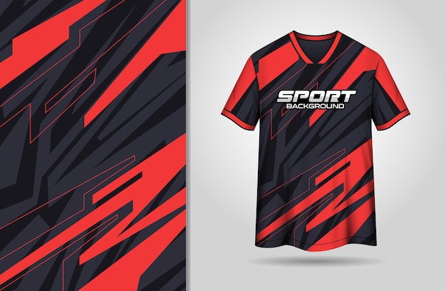Desenho de camisola esportiva com fundo preto e vermelho