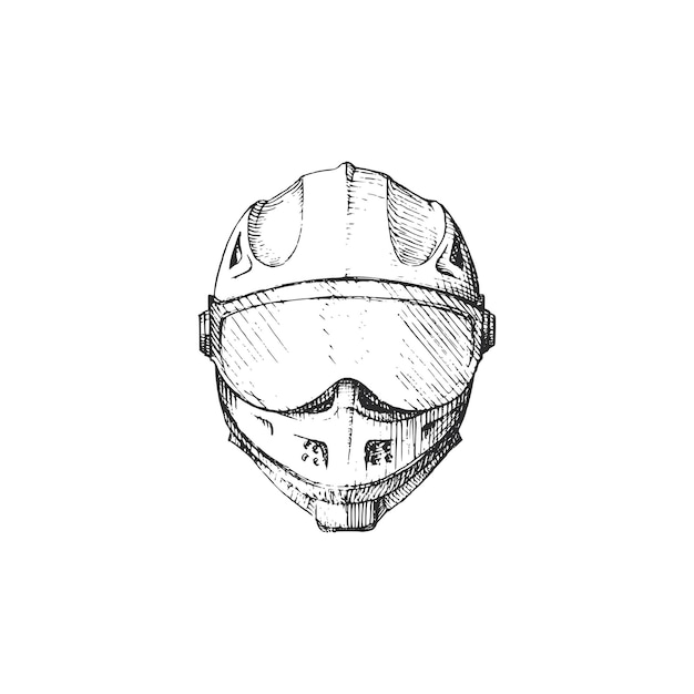 Vetor desenho de capacete de moto. esboço desenhado em vetor.